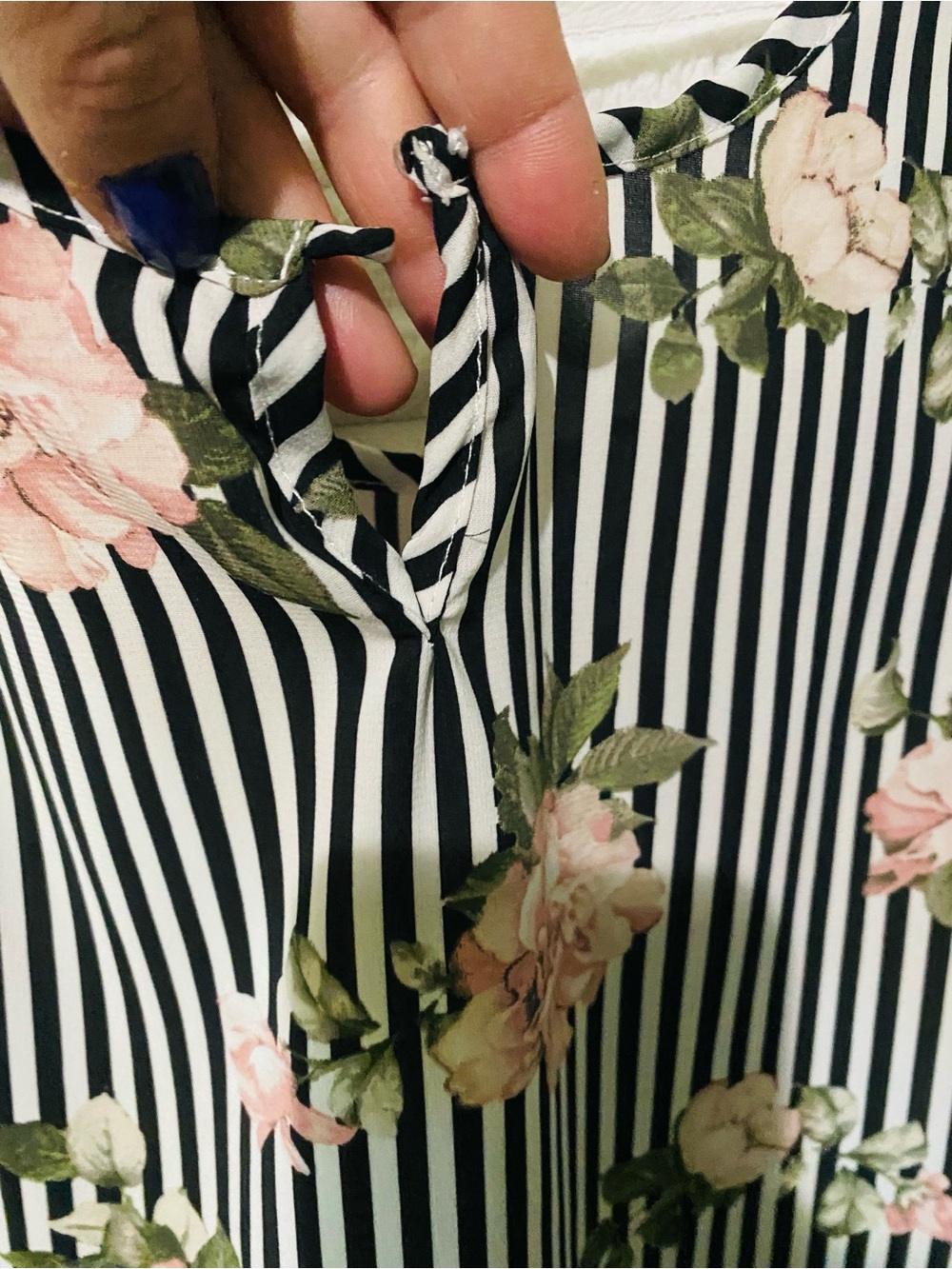 Wishful Park Black & White Striped Camisole with Pink Floral Print - Picture 5 of 6